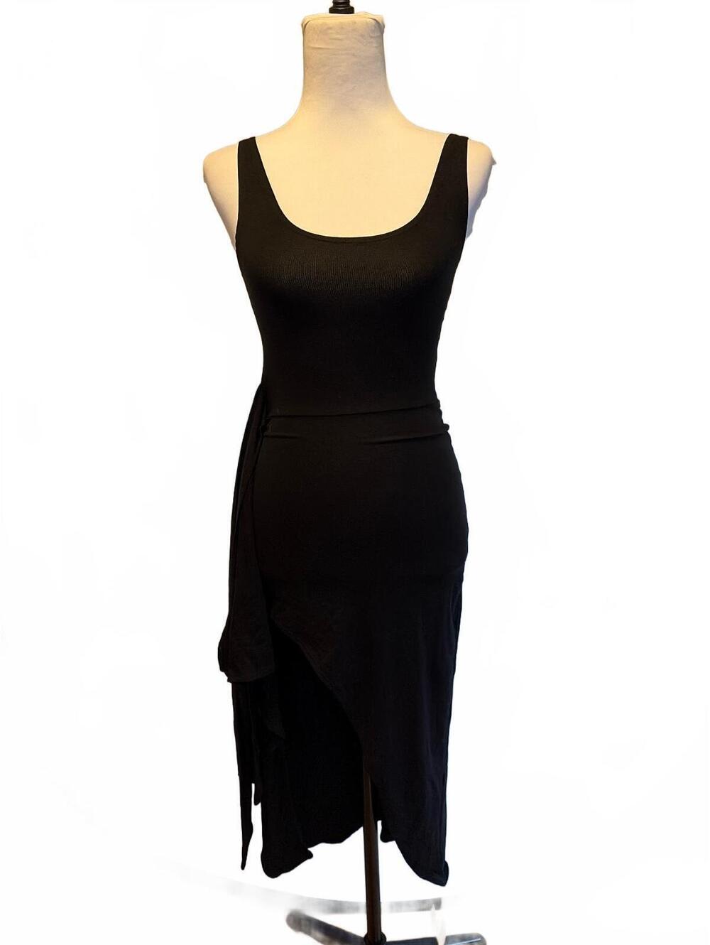 Reformation Kaila Knit Midi Dress XS Black Assymetrical Hem 90s Minimalist NWT